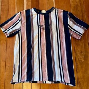 Vintage 90s Guess Vertical Stripes Tee Shirt Navy, White, and Pink Size Medium